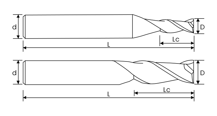 2 flute end mill hrc55 demension square end mill flat end mill